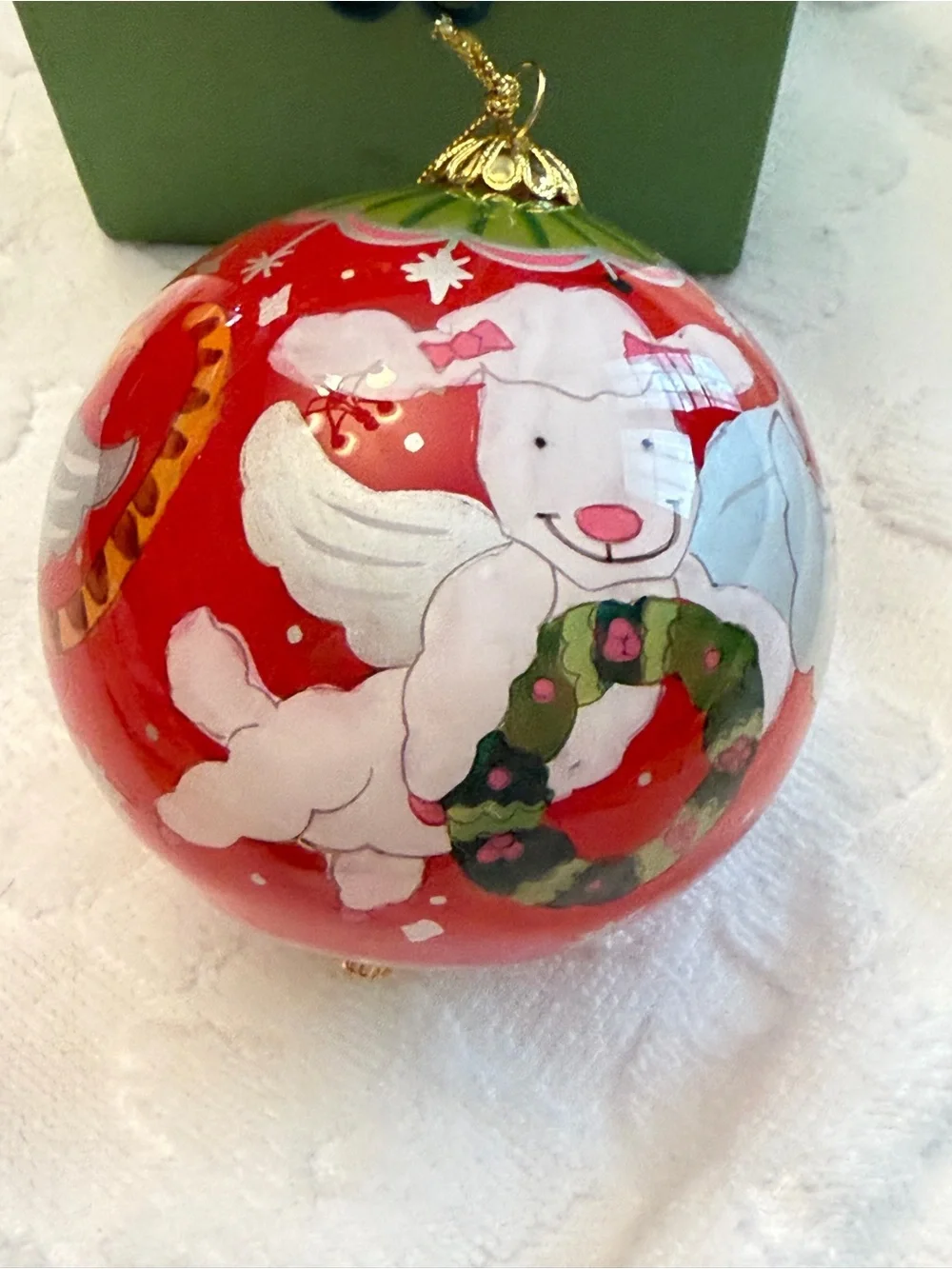 Pier one li Bien Red Hand-Painted Dog Angel Glass Christmas Ornament